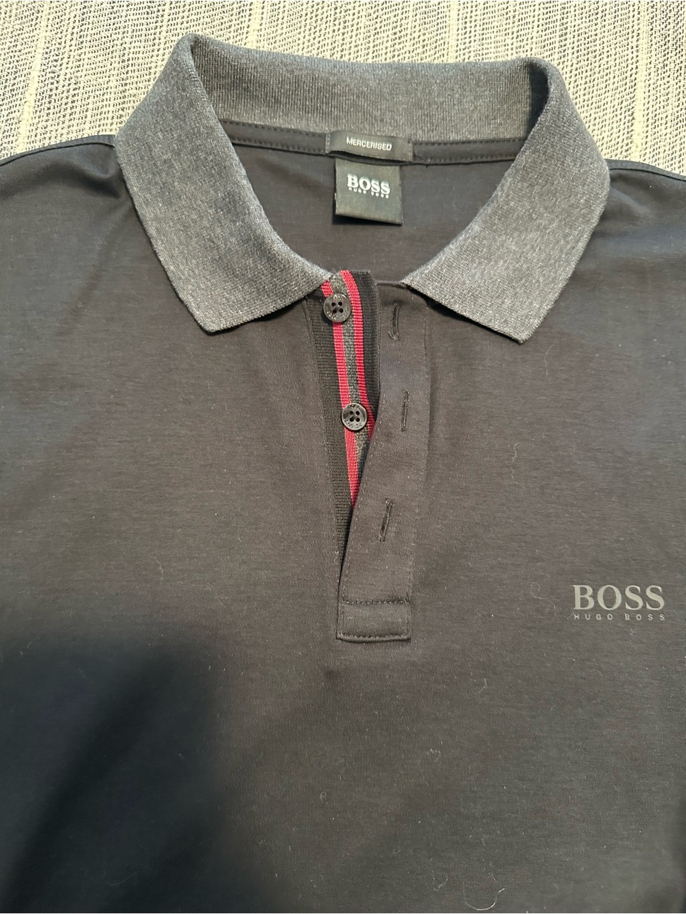 Hugo Boss Black Polo with Grey Collar and Red Trim